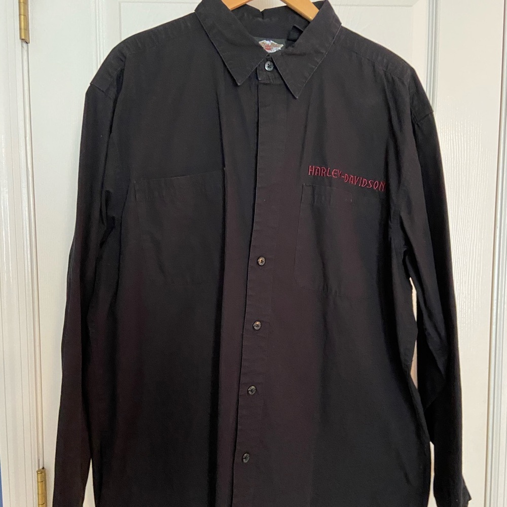 Harley Davidson Men Sz L Black Button down w/Skull